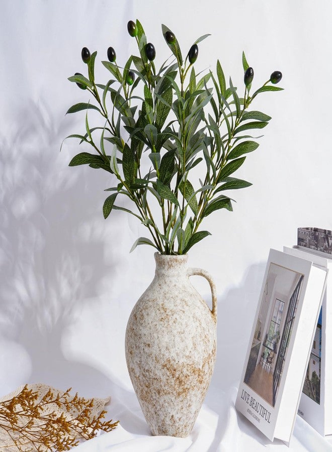 ASHELYULLA Vintage Ceramic Vase with Fake Olive Branches, Farmhouse White Vase with 2Pcs Faux Olive Plant Greenery for Home Bedroom Living Room Side Table Entryway Dining Table Decor - Image 2